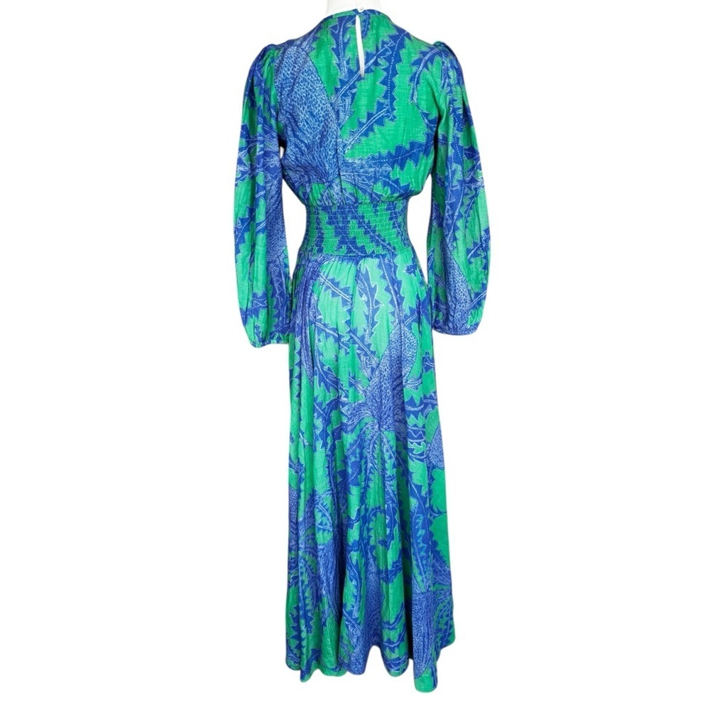 Oliphant Crew Neck Smocked Waist Maxi in Thistle Green XS - Picture 9 of 13